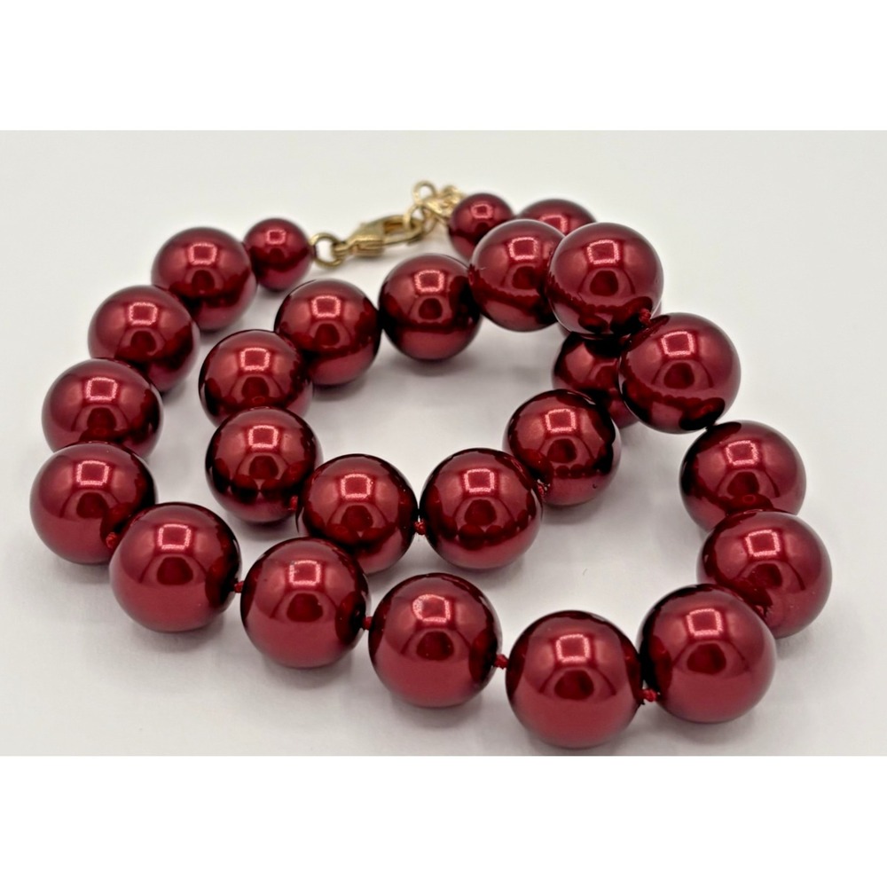 Charter Club Chunky Burgundy Red Faux Pearl Single Strand Necklace Gold Tone